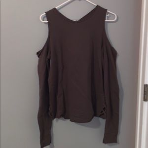 Distressed, shoulder cut out sweater!
